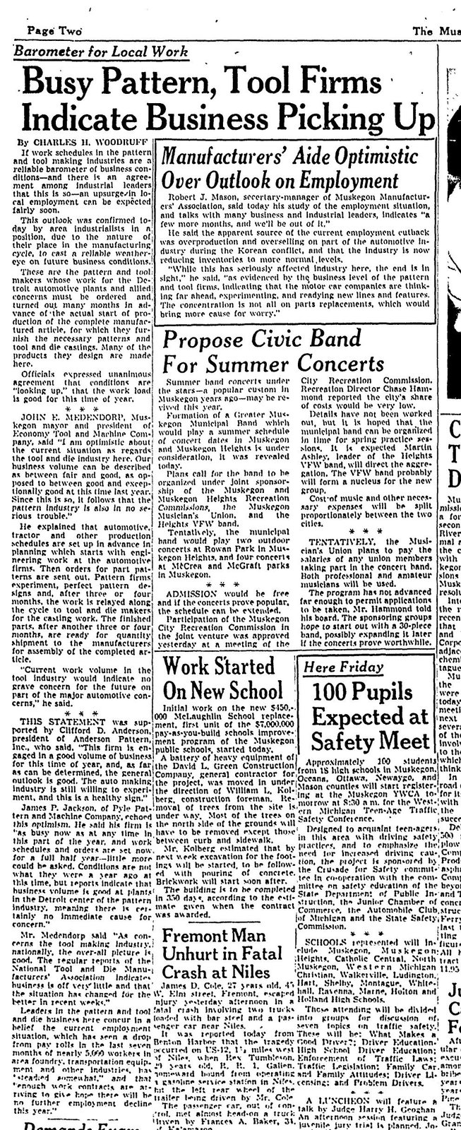 1954 Muskegon Chronicle article on busy pattern and tool firms