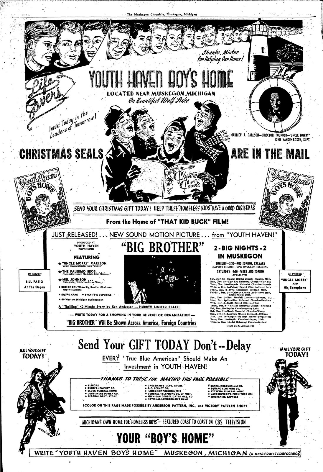 1954 Youth Haven Boys Home Christmas Seals campaign sponsored by Anderson Pattern